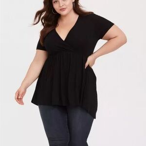 TORRID Black Surplice Babydoll Tee